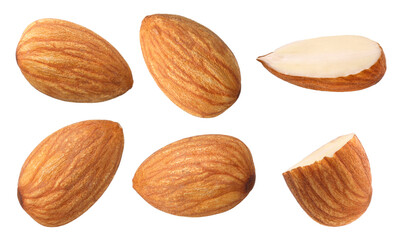 Almond nuts, half and piece isolated, transparent PNG, PNG format, cut out, Collection, set