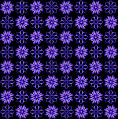 Bright floral ornament in the form of blue flowers on a black background