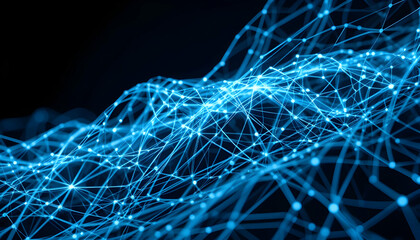 Abstract blue digital wave of particles and plexus lines Futuristic technology connection and big data network concept