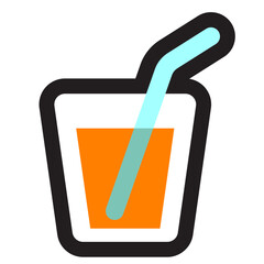 Black line icon set cute snack orange juice, drink