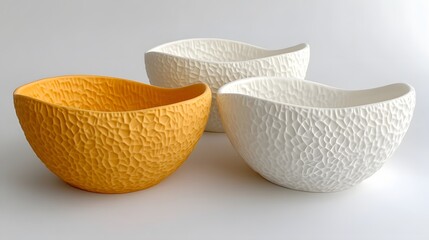 Textured Ceramic Bowls Set, Modern Kitchen Decor, Yellow and White