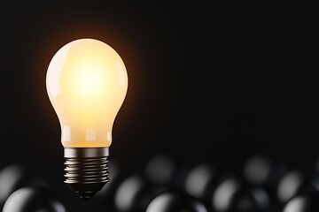 Futuristic LED Lightbulb Glowing with Warm Golden Hue in Field of Matte Black Bulbs, Concept of Innovation, Leadership, Rim Lighting, Dramatic Shadows, Energy Technology