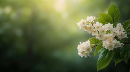 A captivating bunch of white blossoms contrasted against a soft green backdrop creates a serene and peaceful atmosphere, inviting viewers to appreciate nature's elegance.