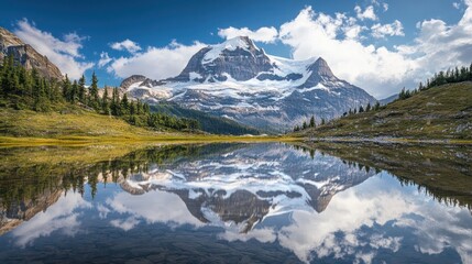 Mountain reflection in a serene alpine lake