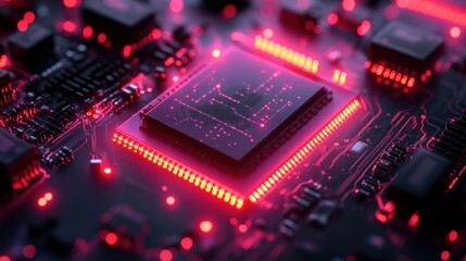 Fototapeta premium Close-up of glowing circuit board with processor