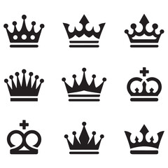Crown icons set. Crown symbol collection. Silhouette Vector Black illustration. with white background
