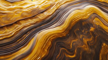 Obraz premium Abstract dynamic movement of layered organic waves in warm amber and golden hues for a vibrant wallpaper
