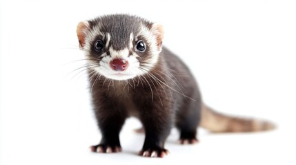 A cute ferret standing playfully.