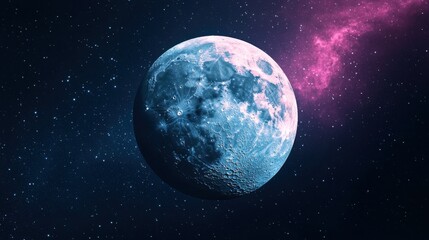Obraz premium Mystical Celestial Moon Cosmic Landscape with Pink Nebula and Starry Night Sky