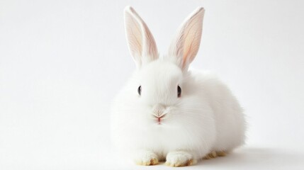 Obraz premium A fluffy white rabbit sitting attentively.