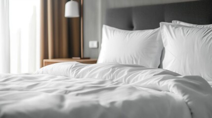 Obraz premium Modern bed with white bedding.