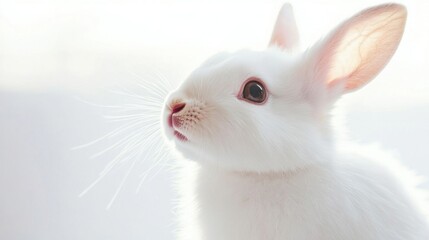 Obraz premium Tiny white rabbit sniffing the air.