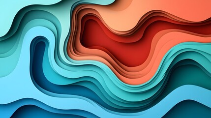 Abstract Layered Paper Wave Design Teal Red Orange