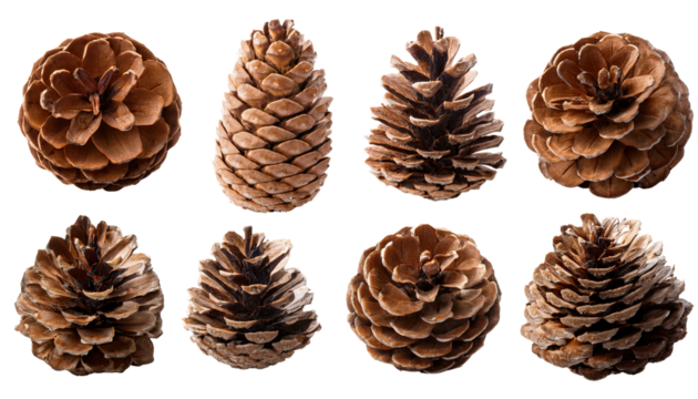 Set of pine cones Isolated On PNG Transparent and White Background 