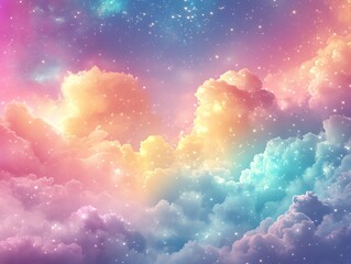 Fototapeta premium Clouds and Stars in Pastel Sky Create Dreamy Atmospheric Background