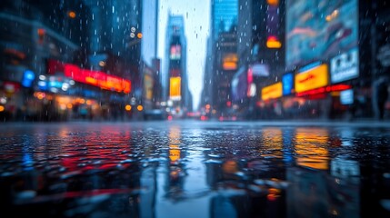 Obraz premium Rain Reflects City Lights In Wet Street