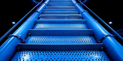 Obraz premium Industrial Blue Staircase in Dark Space