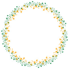 A round flower frame, a wreath. Flower design template. Romantic banner of the celebration of a delicate wedding holiday. The plant is a decorative botanical border. Vegetation decor. Vector
