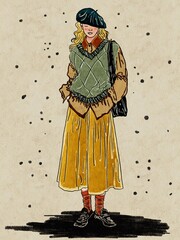 Illustration painting girl fashion hand drawing images