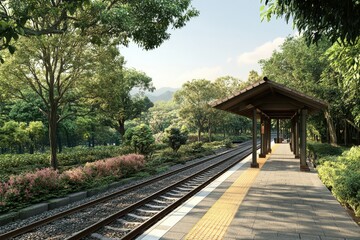 Beautiful railway station in a lush green environment during daytime