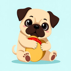 Obraz premium adorable pug puppy cartoon holding a hamburger