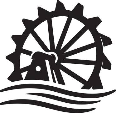 waterwheel silhouette design logo or icon vector art illustration