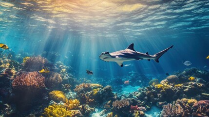 Fototapeta premium Hammerhead shark swimming gracefully.