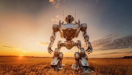 The giant robot commands the vast, arid expanse.  