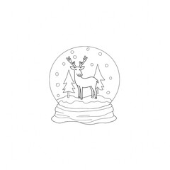 drawing of a snow globe with a reindeer in a snowy forest