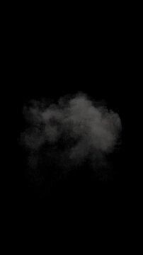 Realistic high resolution aerial explosion rendering with fire and smoke plume. Full frame 3D animation fireball detonation and combustion on black background with alpha channel. Cgi vfx plate shot.