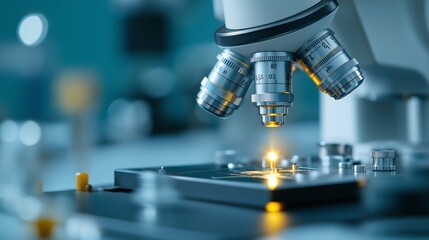 Close-up view of an advanced micrometer measuring tiny dimensions on a laboratory stage