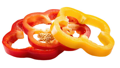 Sweet pepper slices, paprika Isolated On PNG Transparent and White Background 