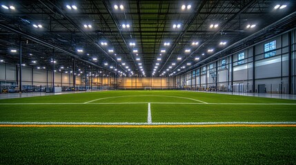 Indoor soccer field in large warehouse
