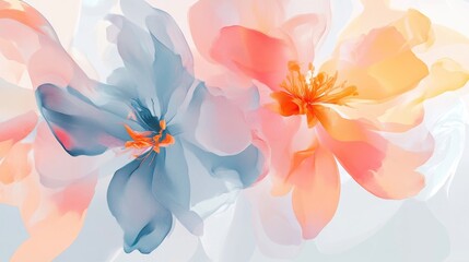 Obraz premium Ethereal pastel floral arrangement with soft petals in gentle hues of blue, pink, and orange for elegant design projects