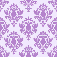Damask seamless pattern with purple flowers, vector illustration elegant for textiles design, wall paper, bedding, curtains, cushion, wrapping, rug, scarf, vintage, luxury design, decoration, interior
