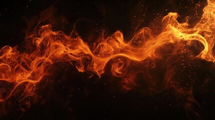 Fototapeta premium Dynamic Flowing Orange Flame Against a Dark Background with Sparkles and Smoke Effects Captured in High Detail