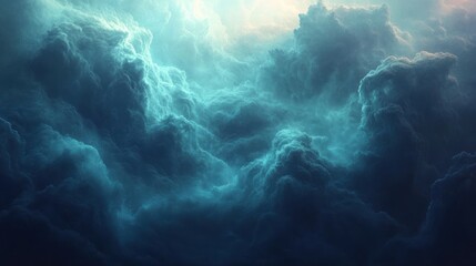 Deep blue clouds filling the sky with diffused heavenly light