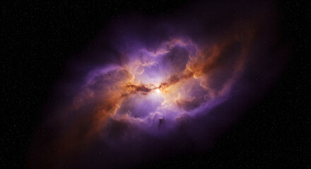Obraz premium Bright cosmic nebula with orange and purple clouds. Space exploration wallpaper for cosmos concept, science fiction or fantasy backdrop, universe inspiration