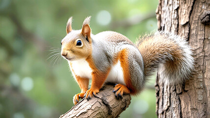 Obraz premium A squirrel is sitting in a tree, a photo