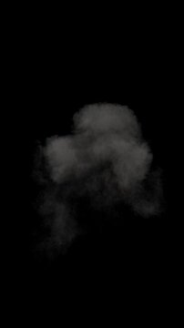 Realistic high resolution aerial explosion rendering with fire and smoke plume. Full frame 3D animation fireball detonation and combustion on black background with alpha channel. Cgi vfx plate shot.