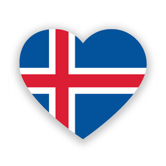 Obraz premium Iceland national flag in heart shape isolated on white. Illustration