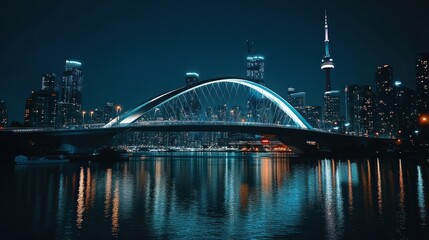 Obraz premium Illuminated bridge spanning a body of water in the night setting