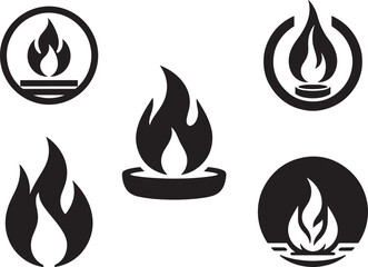 Abstract Fire Icons Set on White Background
