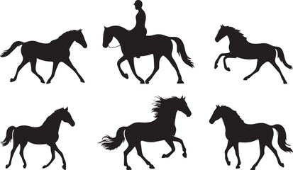 Collection of Silhouettes of Horses and Riders