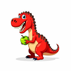 Fototapeta premium cheerful cartoon dinosaur holding a green