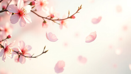 Fototapeta premium Abundant cherry blossom. Background with pink flowers with a light background.