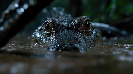 Obraz premium Crocodile's head emerges from murky water