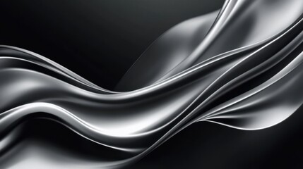 Fototapeta premium Elegant abstract wallpaper with wavy organic lines in metallic silver over a dark gradient background