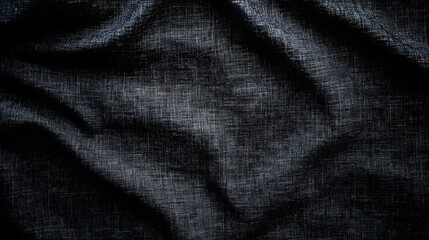 Fototapeta premium Dark Gray Textured Fabric Background, Wrinkled Linen Cloth, Elegant Draped Textile Surface