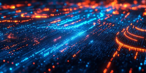 Obraz premium Abstract Technology Background with Flowing Blue and Orange Light Streaks